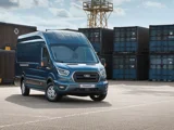 Ford transit blauw schuinvoorkant geparkeerd banner