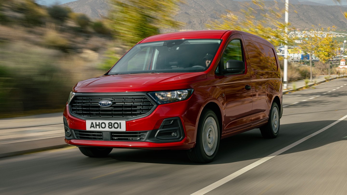 Ford Transit Connect Rood Schuinvoorkant Aan Het Rijden